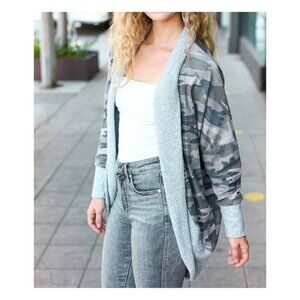 NWT Women's Be Bold Camouflage French Terry Open Front Cardigan Sweater